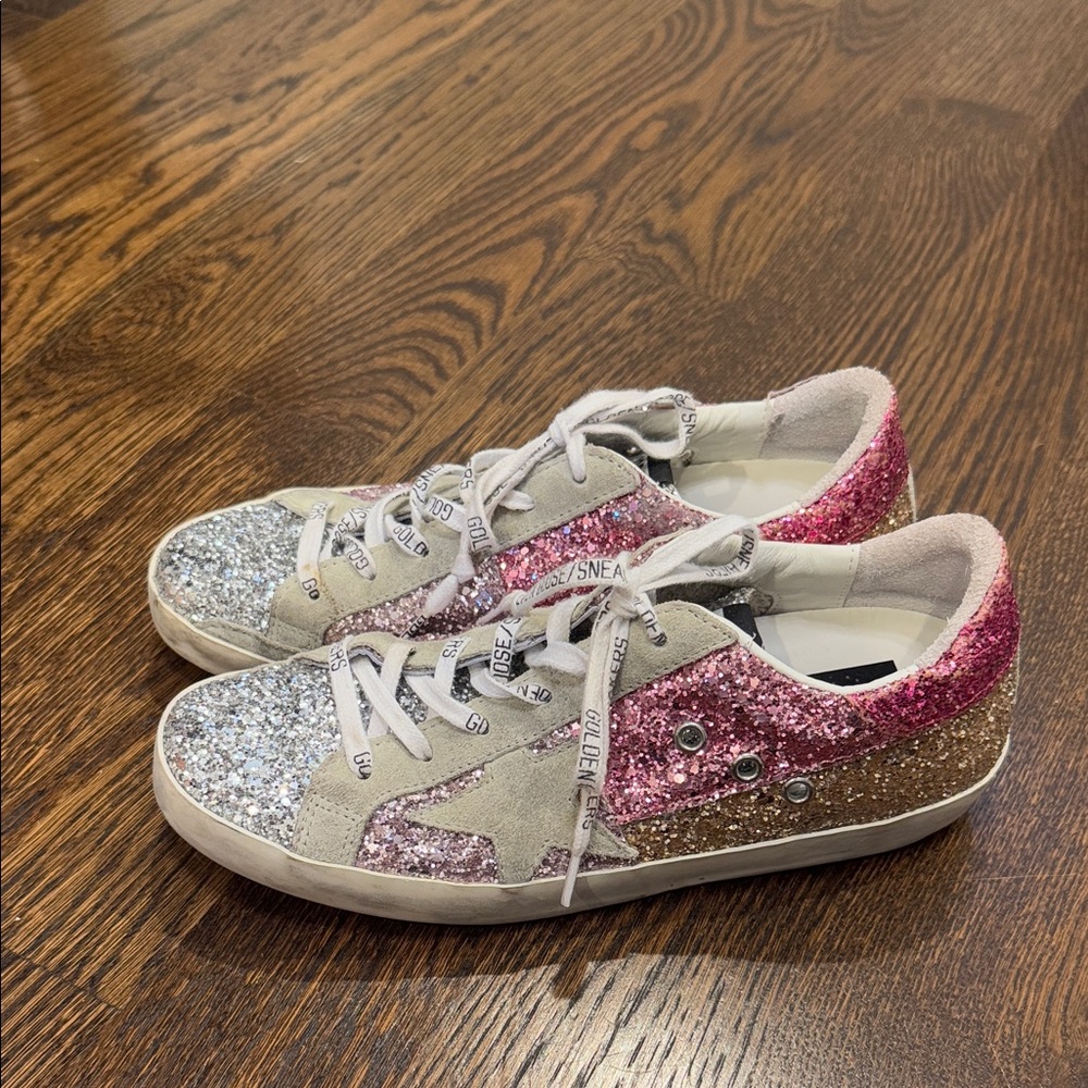 Golden Goose Pink, Silver, and Gold Kids Sneakers